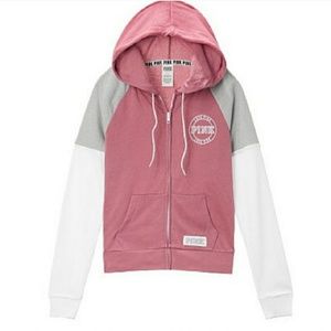 Victorias Secret Pink White Grey Hoodie Sweatshirt